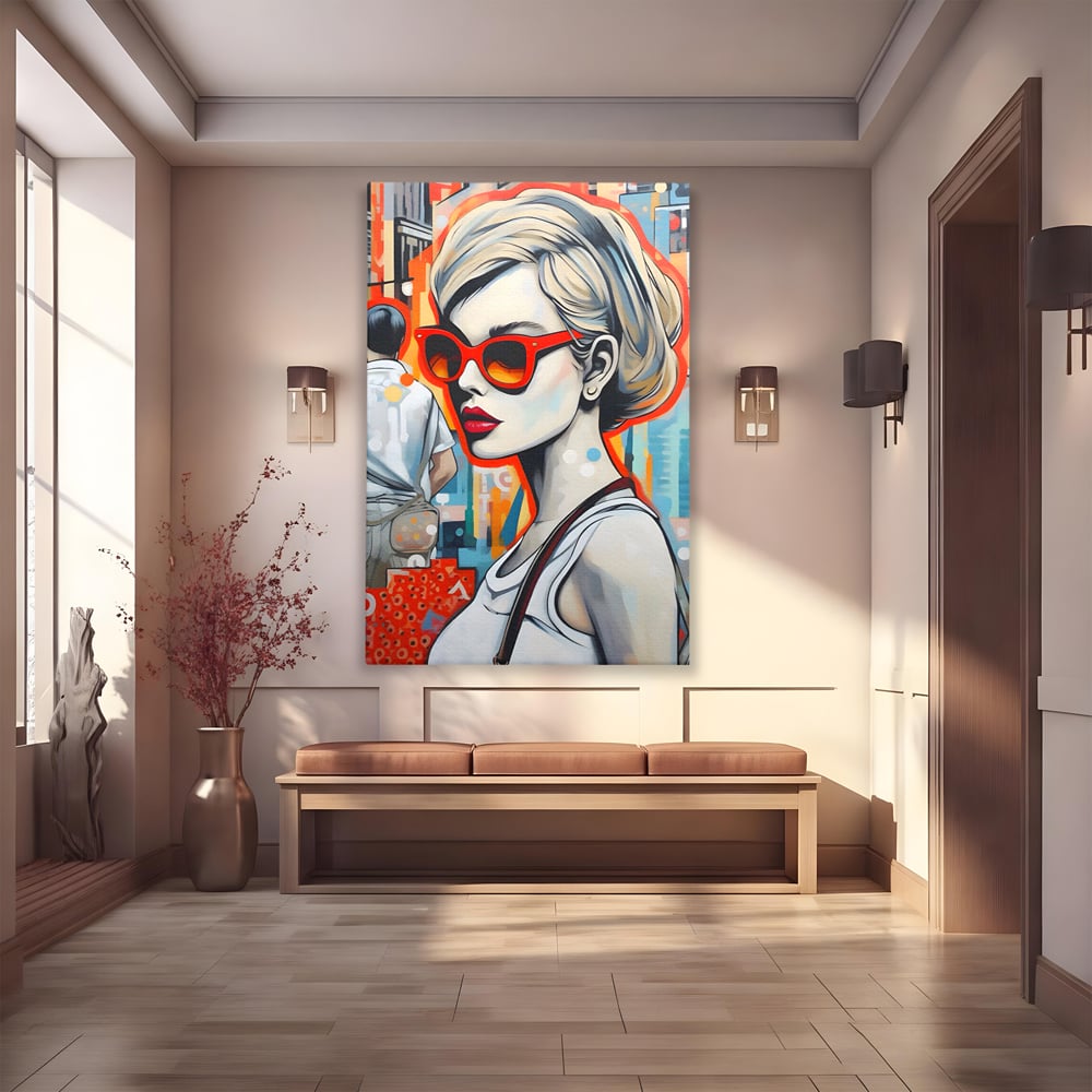 Tablou canvas cu tablou canvas cu portret stilizat de femeie, fara rama, pe sasiu de lemn